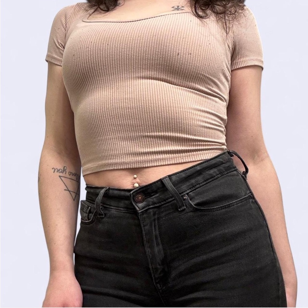Hollister 'Must-Have' Ribbed Knit Square Neck Crop Top - Size S